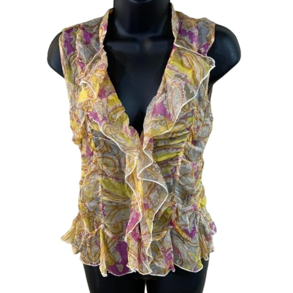Etcetera Ruffled V-Neck Sleeveless Blouse in Yellow, Pink, Cream